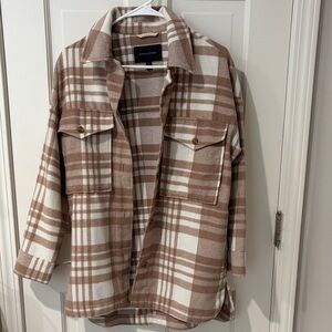 Banana Republic Tan and Cream Plaid Button Down